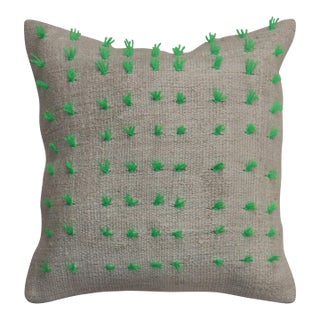 Green Flaring Wool Modern Kilim Pillow For Sale