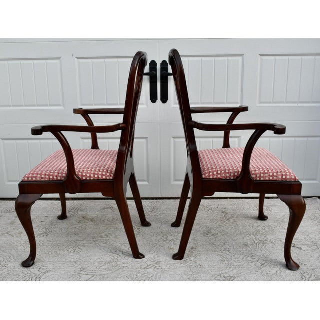 Antique Pair of Solid Mahogany & Burl Wood Queen Anne Arm Chairs For Sale - Image 11 of 13