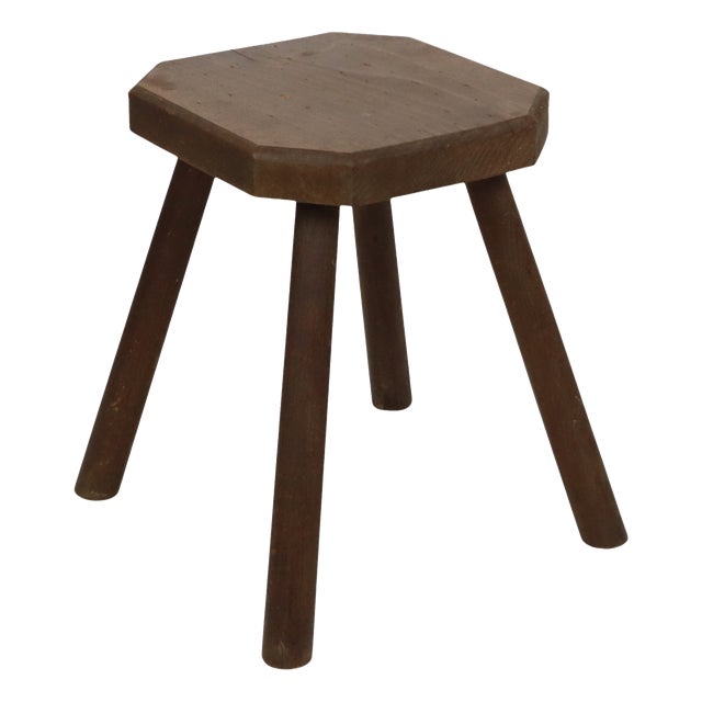 Brutalist Rustic Wood Milk Stool For Sale