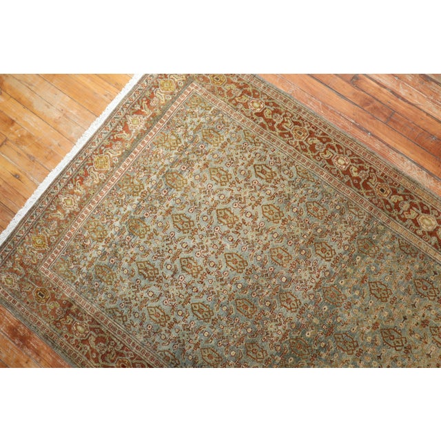 Fine quality brownish blueish/green/gray field, terracotta border Persian Senneh Runner. It has that repetitive Classic...