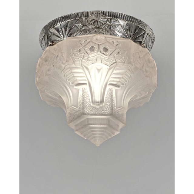 Muller frères A French 1925-1935 art deco ceiling light fixture in nickel plated bronze or solid brass. The nice mount...