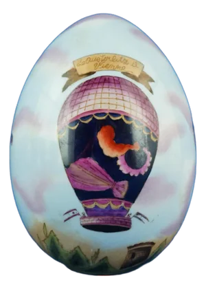 Vintage Porcelain Egg with Hot Air Balloons by Jordan 1897 Tout Court, 1940s