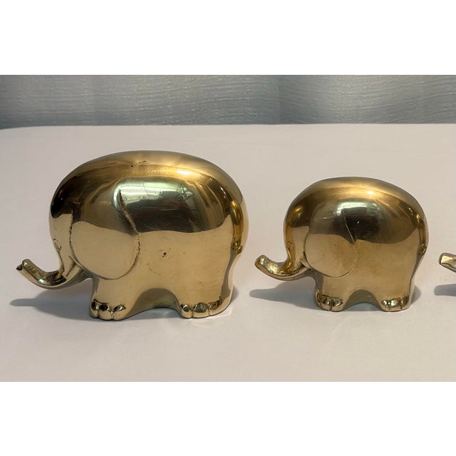 Mid 20th Century 1970s Hollywood Regency "Pudgy" Brass Elephant Family Paperweight by Turtle and Crane - Set of 4 For Sale - Image 5 of 8