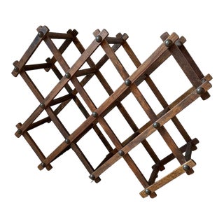 Vintage Accordian Folding Wood Wine Rack For Sale