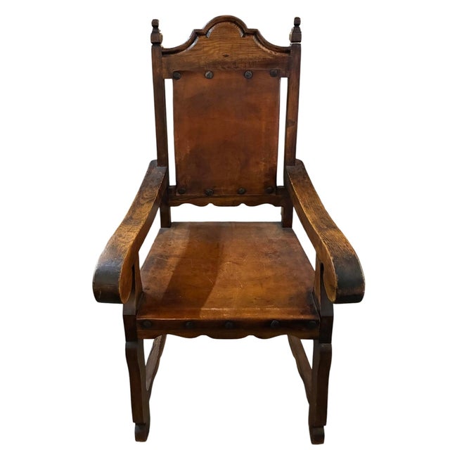Brown 1950s Set of 6 Spanish Renaissance Revival Dining Chairs, Two Arm Chairs, Four Side Chairs For Sale - Image 8 of 15