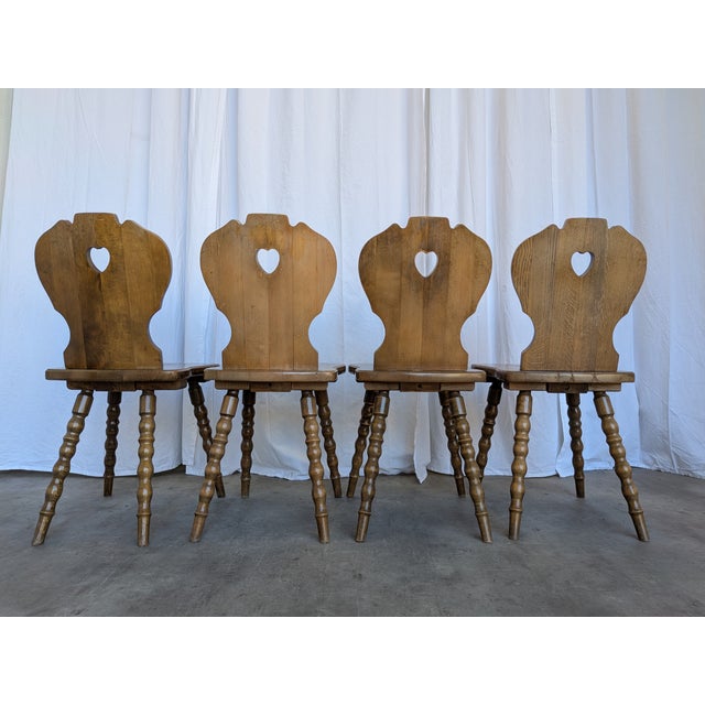 Vintage Tyrolean Farmhouse Heart Cutout Wooden Dining Chairs, 1970s, Set of 4 For Sale - Image 16 of 18
