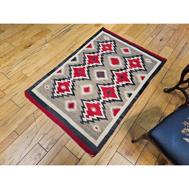 American Vintage Native American Navajo Rug, Wool & Cotton, Geometric Eye Dazzler Pattern, 3x5 For Sale - Image 3 of 13