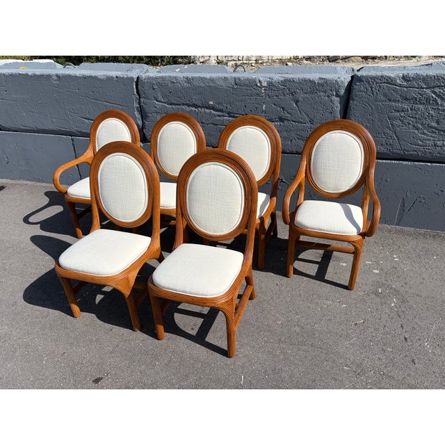 Set of Six Off-White Pencil Reed Dining Chairs, 1980s Gabriella Crespi Style For Sale In Miami - Image 6 of 17