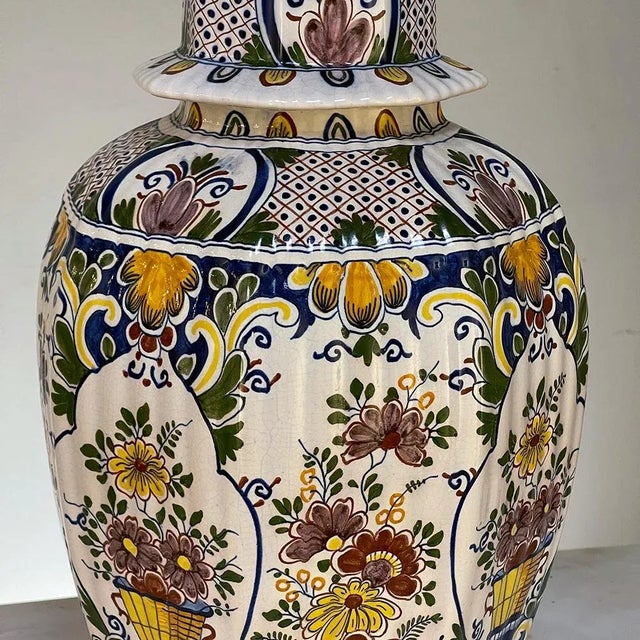 19th Century Hand-Painted Lidded Urn From Rouen For Sale - Image 9 of 13