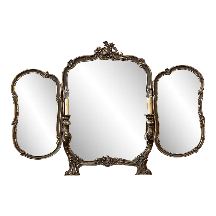 Antique Italian Rococo Tri-Panel Mirror With Lighting | Chairish