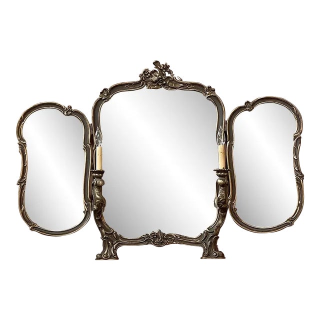 Antique Italian Rococo Tri-Panel Mirror With Lighting For Sale