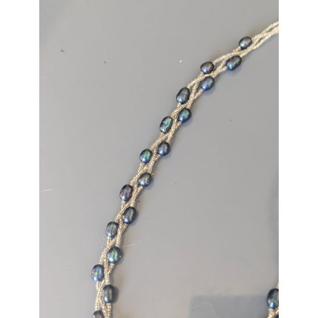 French Braided Freshwater Black Pearls With Ziv 925 Silver Clasp For Sale - Image 3 of 3