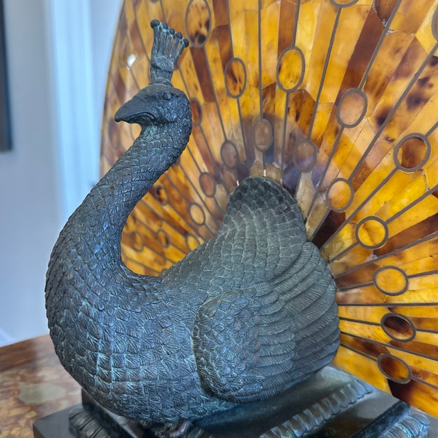 Chocolate Late 20th Century Maitland-Smith Tessellated Penshell Peacock Lamp For Sale - Image 8 of 10