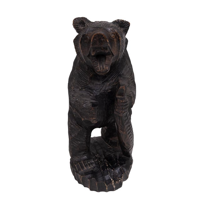 Vintage Japanese Wood Carving of Ainu Bear Holding Fish, Japan, 1950 For Sale - Image 3 of 11