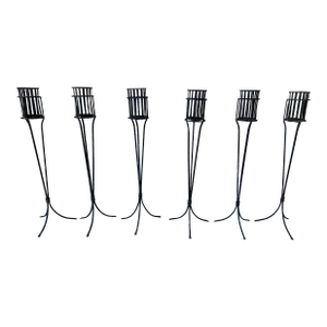 Vintage 1960s Mid-Century Modern Tall Wrought Iron Floor Candlesticks Candle Holders- Set of 6