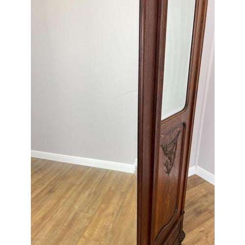 Antique French Rocaille Carved Oak 3-Door Armoire with Mirror For Sale - Image 12 of 14