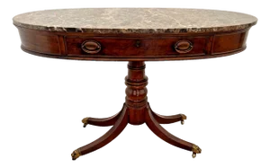 Vintage Oval Sofa Table Console by Century Furniture Marble Top Burl Walnut