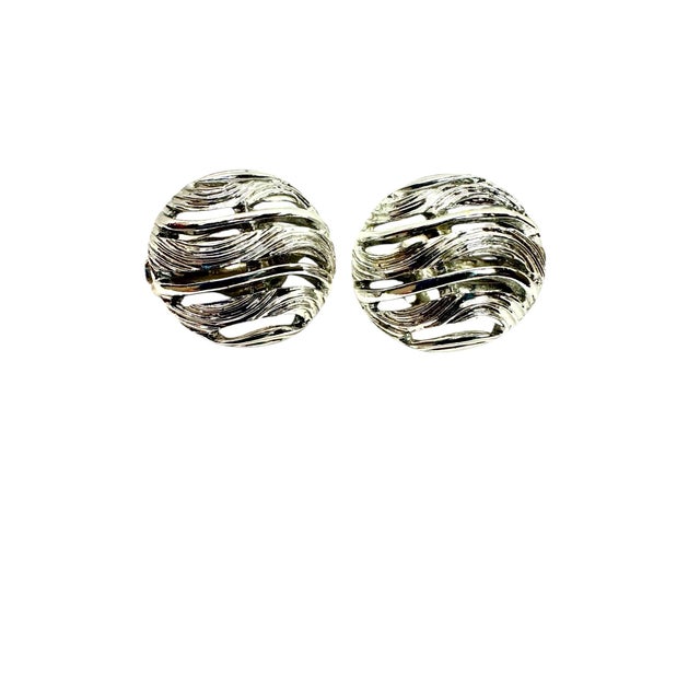 Metal 1980s Kramer Vintage Silver Tone Earrings, A Pair For Sale - Image 7 of 9