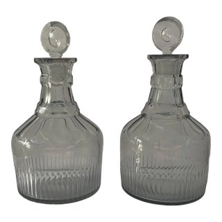 Antique 18th Century George III Anglo Irish Cut Crystal Mallet Shape Decanters for Whiskey, Spirits or Wine - a Pair For Sale