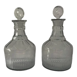 Antique 18th Century George III Anglo Irish Cut Crystal Mallet Shape Decanters for Whiskey, Spirits or Wine - a Pair