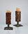 Striking pair of handmade Brutalist iron candleholders, circa 1970. Each candleholder features a tall rectangular openwork...