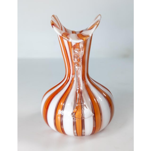 Mid 20th Century Mid-Century Italian Murano Orange and White Latticino Glass Miniature Vase For Sale - Image 5 of 8
