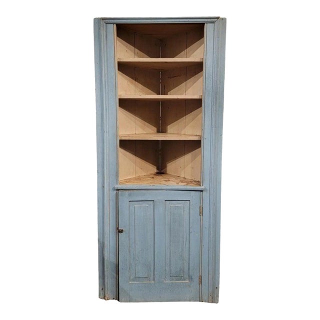 18thc Original Powder Blue Corner Cupboard For Sale