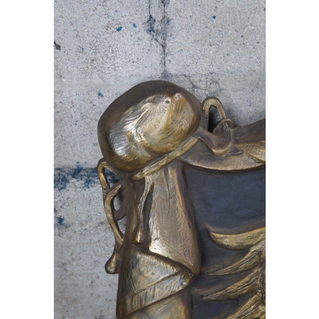 Antique 1925 Erik Cohrt Bronze Double Eagle Wall Plaque Medieval Shield Crest For Sale - Image 6 of 10