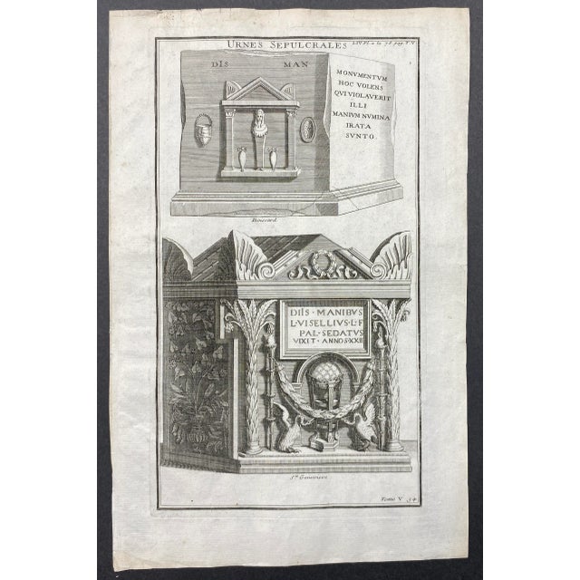 18th century Italian sepulcher, grave stone and tomb carving engraving.