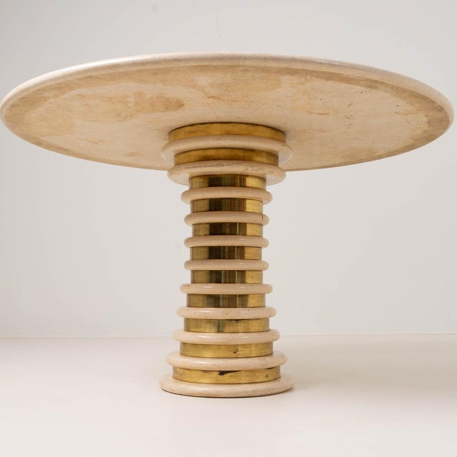 Italian Travertine and Brass Pedestal Dining Table by Marzio Cecchi for Studio Most, 1970s For Sale - Image 9 of 14