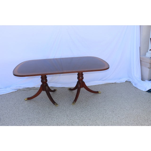 Brown Ethan Allen Inlaid Banded Dining Room Table For Sale - Image 8 of 13