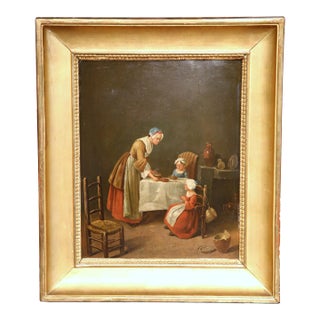 19th Century French Oil on Board After Chardin in Original Giltwood Frame For Sale