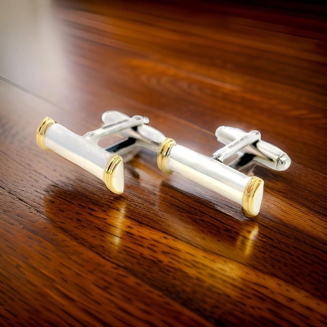 1990s Tiffany & Co Estate Cufflinks 18k Gold Sterling Silver, 2 Pieces For Sale - Image 11 of 12