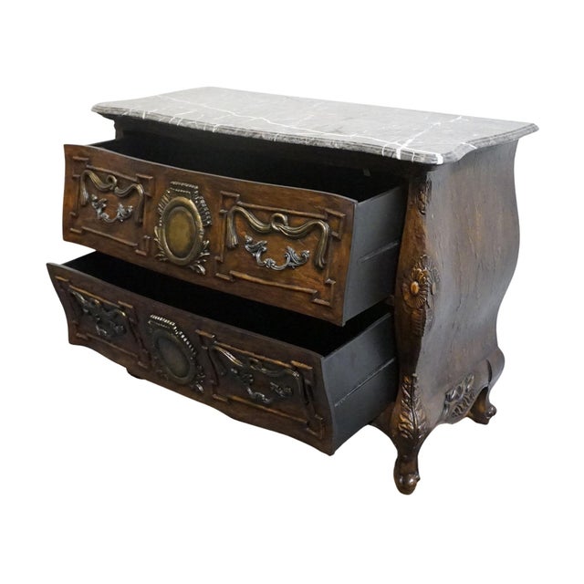 Collezione Europa Walnut French Provincial Louis XV Rococo Style 46" Two Drawer Bombe Chest W. Granite Top For Sale In Kansas City - Image 6 of 12