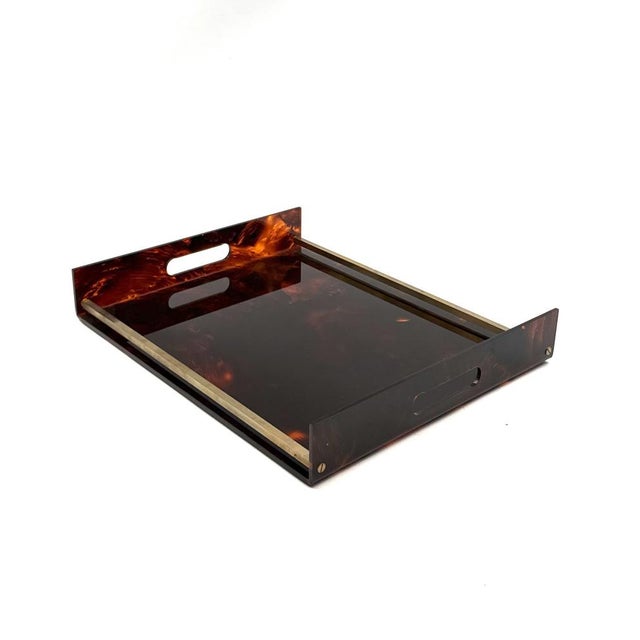 Hollywood Regency Brass and Acrylic Glass Tray, Italy, 1970s For Sale - Image 10 of 14