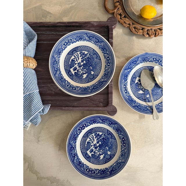 Japanese Vintage Blue Willow Plates Set of Five Ironstone Style 6 3/8 Inch For Sale - Image 3 of 12