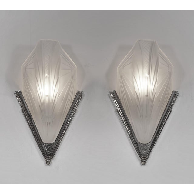 wall sconces by Ad. Bloch & Ets. J.Gauthier A nice pair of authentic 1925-1930 French art deco wall lights in nickel...