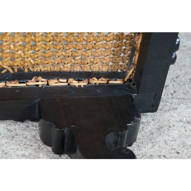 Rare Antique Anglo-Indian Ceylonese Ebony Carved Woven Wicker Footstool 18" For Sale - Image 12 of 16