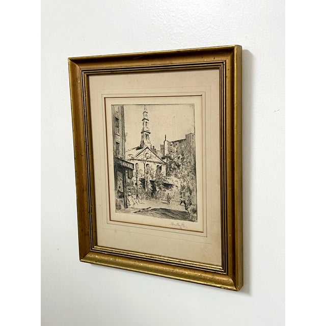 The School of Paris Vintage Original Etching by George Oberteuffer (1878 - 1940). Signed, Reframed For Sale - Image 3 of 12