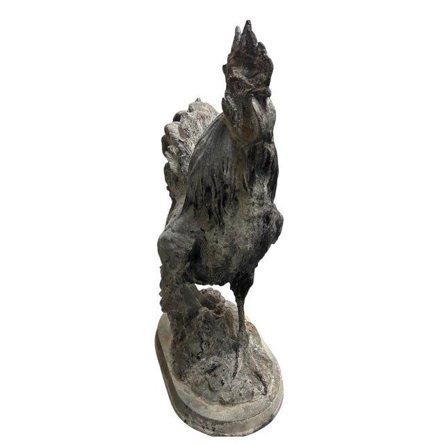 Metal Vintage French Country Style Cast Iron Rooster Garden Statue For Sale - Image 7 of 12