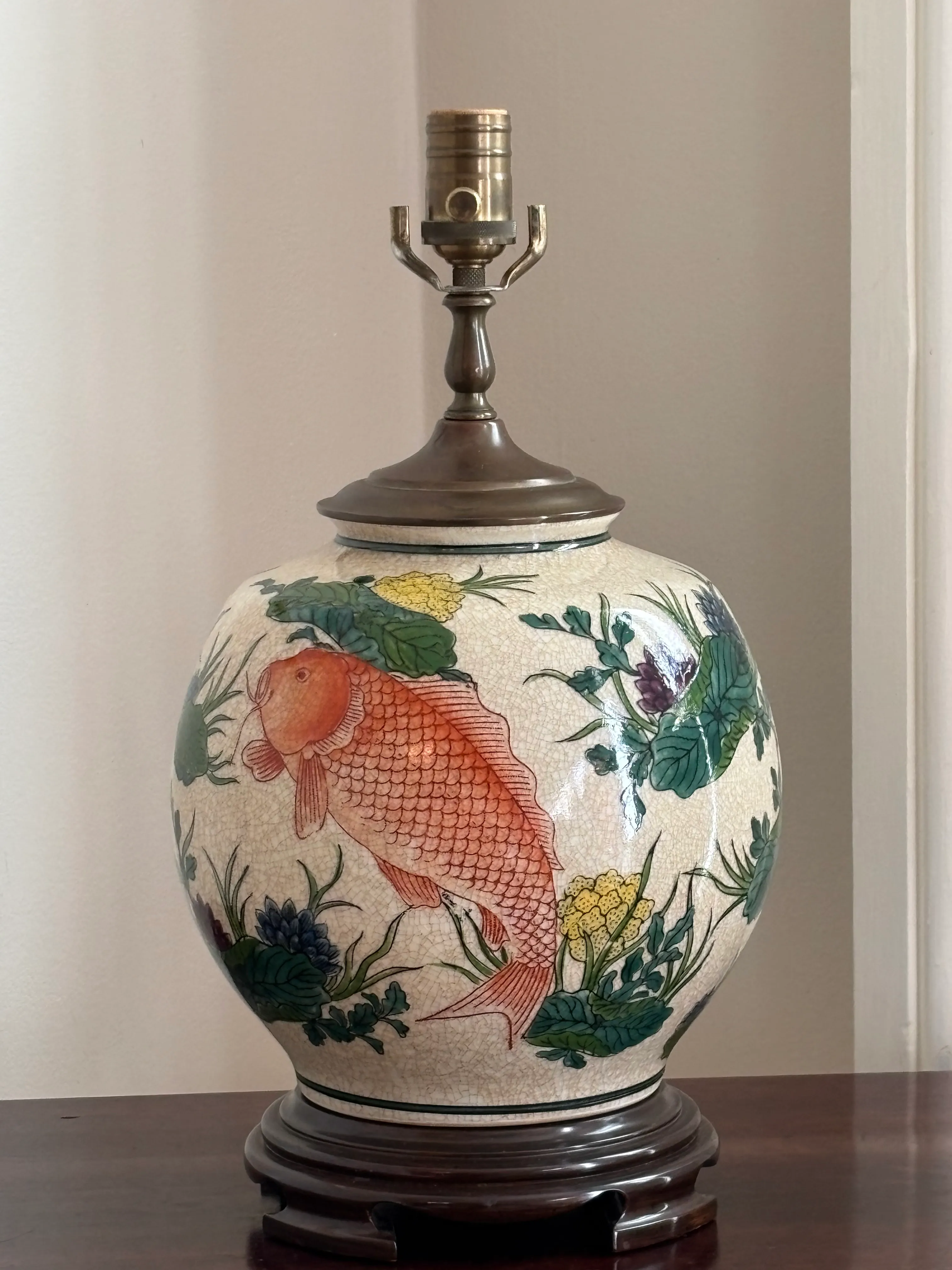 英70s vintage lamp made in England イングランド Late-20th Century Wildwood Ginger Jar Table Lamp W/ Koi Motif