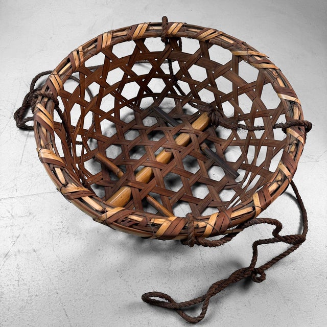 Japanese Bamboo Hanging Basket, 1950s For Sale - Image 10 of 15
