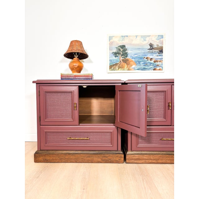 Burgundy 1970s Drexel Nightstand Set, Newly Refinished in Ruby Dusk by Benjamin Moore, A Pair For Sale - Image 8 of 11