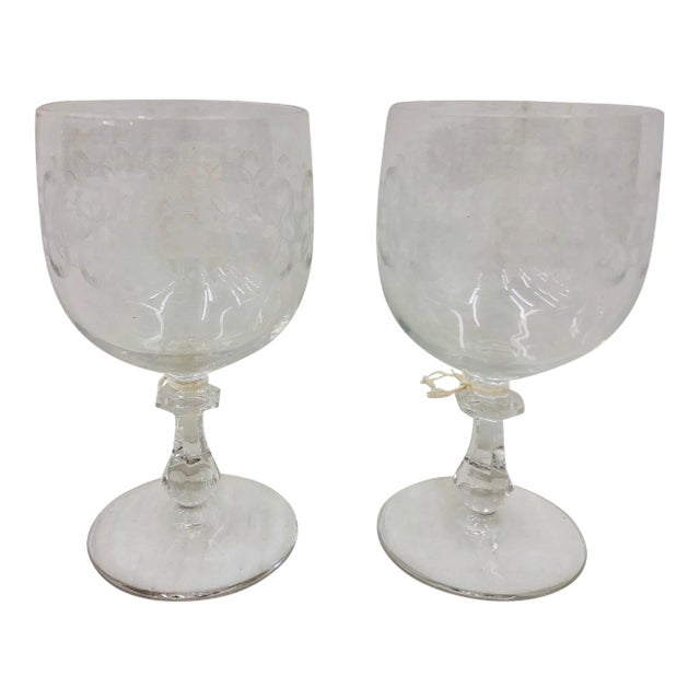 Early 20th Century Etched Glass Goblets For Sale