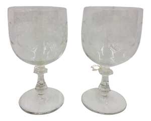 Early 20th Century Etched Glass Goblets