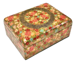 Antique Kashmiri Paper Mache Box – Hand Painted Floral Indian Keepsake Box