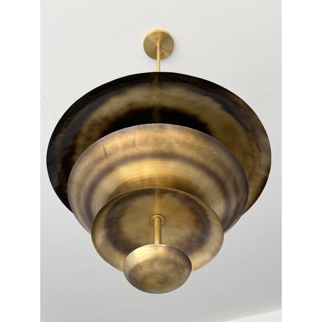 Handmade Solid Brass Tiered Chandelier: Modern Sculptural Pendant Light Fixture For Sale - Image 12 of 15