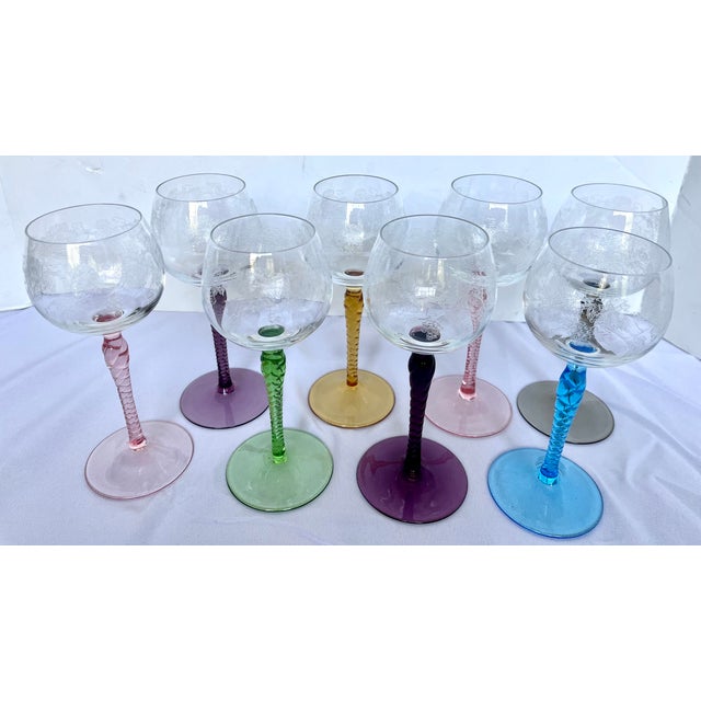 Transparent 1960s Mid-Century Modern Etched Grapevine Rhine Wine Glasses - Set of 8 Harlequin For Sale - Image 8 of 17