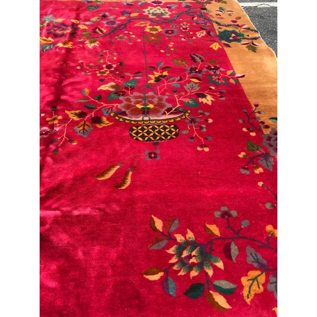 Textile 1920s Antique Design Art Deco Chinese Rug- 11’4” X 8’10” For Sale - Image 7 of 13