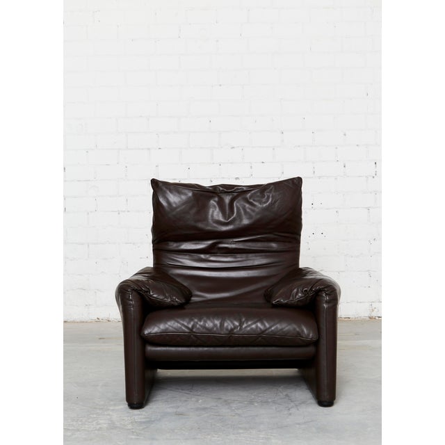 Set of Leather Maralunga Lounge Chair and Ottoman by Vico Magistretti for Cassina, 1980s For Sale - Image 12 of 18